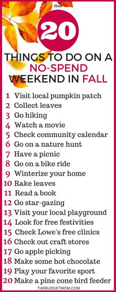 a poster with the words 20 things to do on a weekend in fall