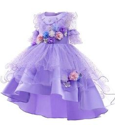 Purple Princess Dress For Summer Pageant, Ruffled Dresses For Spring Pageant, Purple Summer Pageant Dress, Summer Pageant Purple Dress, Summer Purple Pageant Dress, Purple Long Sleeve Dress For Dress-up, Long Sleeve Purple Dress For Formal Occasions, Cute Princess Dress With Ruffles For Fancy Dress, Purple Princess Dress For Spring