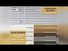 an advertisement for wood blinds with different colors