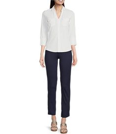 J.McLaughlin Brynn 3/4 Sleeve Point Collar Shirt | Dillard's Workwear Blouse With Rolled 3/4 Sleeves, Versatile 3/4 Sleeve Workwear Blouse, Versatile 3/4 Sleeve Blouse For Work, Versatile 3/4 Sleeve Tops For Work, Workwear Tops With 3/4 Sleeve And Placket, Workwear Tops With Placket And 3/4 Sleeve, 3/4 Sleeve Tops With Placket For Work, Half Sleeve Tops With Placket For Work, Casual Office Tops With Flap Pockets