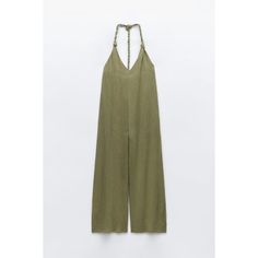 Jumpsuit Made Of Ramie And Cotton Blend Fabric. V-Neckline And Wide Woven Strap. Open Back. Wide Leg. Side Hidden In-Seam Zip Closure. Chest 15.4 Waist 16.9 Hip 20.5 Ref 0334 L4 Elegant V-neck Jumpsuit For Beach, Green V-neck Jumpsuit For Loungewear, Elegant V-neck Jumpsuits And Rompers For Beach, Elegant Vacation Jumpsuits And Rompers With V-neck, Elegant V-neck Jumpsuits And Rompers For Vacation, Elegant V-neck Jumpsuit For Vacation, Zara Green V-neck Jumpsuits And Rompers, Chic Zara V-neck Jumpsuits And Rompers, Zara Summer Jumpsuits And Rompers For Vacation