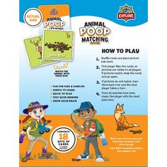 an animal poop matching activity book with instructions for children to play and learn how to use