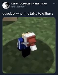 an image of a funny meme with the caption that reads, let't god bless wine stream quackity when he talks to wilur