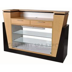 an empty display case with drawers and shelves