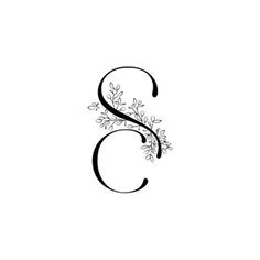 the letter s is made up of flowers and leaves in black ink on a white background