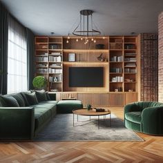 a living room filled with furniture and a flat screen tv mounted on a wall next to a window