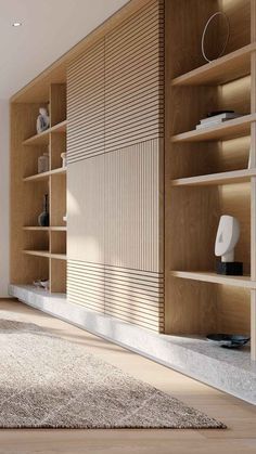 a living room filled with lots of furniture and bookshelves next to a window