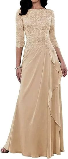 Women's Mother of The Bride Dress for Wedding 3/4 Sleeve Lace Applique Mother of Groom Dress Formal Evening Prom Gown Champagne at Amazon Women’s Clothing store Wedding Day Quotes, Mother Of Groom Dress, Mom Wedding Dress, Wedding Evening Gown, Bride Dress Lace, Modest Wedding Gowns, Mob Dress, Long Sleeve Evening Gowns