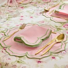 Gentle Pink Placemats Pink Placemats, Enchanting Garden, Green Embroidery, Party Table Settings, Fabric Stains, Pink Table, Pink And White Flowers, Dining Accessories, Calming Colors