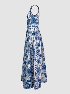 Vestido maxi estampado floral linha A com lapela dividida Blue And White Porcelain Pattern, Classic Flower, A Line Maxi Dress, Leisure Fashion, Blue And White Porcelain, Daily Dress, Fashion Seasons, Dress Jewelry, Maxi Dress Blue