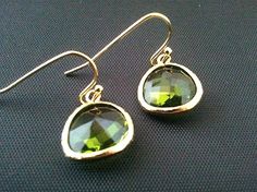 Dark Apple Green Gold Earrings. Green Round Faceted Earrings, Green Faceted Round Earrings, Elegant Lime Green Earrings For Formal Events, Elegant Lime Green Earrings For Formal Occasions, Green Nickel-free Drop Jewelry, Nickel-free Green Drop Jewelry, Elegant Lime Green Dangle Earrings, Green Drop Earrings For Anniversary, Green Faceted Earrings For Anniversary