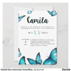 a blue butterfly wedding card with the words,'name and date on it in spanish