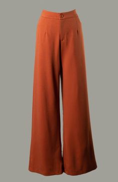 Women's wide leg high rise rust pants with front zipper and button Rust Pants, Aztec Sweater, Orange Pants, Plus Size Jumpsuit, Orange Dress, Burnt Orange, Capsule Wardrobe, Front Zipper, Leg Pants