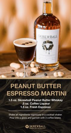 Screwball Espresso Martini, Whiskey Espresso Martini, Peanut Butter Martini Recipes, Peanut Butter Espresso Martini, Seasonal Martinis, Skrewball Recipes, Screwball Peanut Butter Whiskey Drinks, Skrewball Whiskey Drinks, Skrewball Cocktails