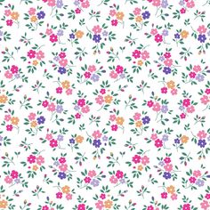 a white background with colorful flowers and leaves on the bottom right corner is an orange, pink, purple, and green flower pattern