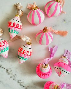 pink and white ornaments on a marble surface