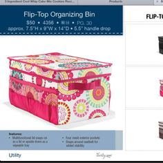 an advertisement for flip top organizing bins with different designs and colors on the side