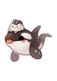 an orca whale with a hat on it's head is floating in the air