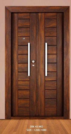 a wooden door with two sidelights on the top and bottom panel, in dark wood