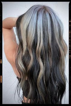 #hairstyle #hair #haircut #haircolor #hairstyles #hairstylist #beauty #fashion #makeup #style #barbershop #barber #hairdresser #balayage #love #barberlife #instahair #hairgoals #longhair #instagood #blondehair #blonde #fade #photography #haircare #barbershopconnect #beautiful #like #hairsalon #hairfashion Black Hair With Peek A Boo Highlights, Black And White Hair Color Aesthetic, Blonde With Brown Front Pieces, Platinum On Dark Hair, White Hair With Black Lowlights, White Hair On Top Dark Underneath, Bottom Half Dyed Hair Blonde Top Black, Black And White Hair Highlights, Back And White Hair