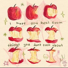 an image of apples with words written on them and some pictures in the bottom right corner