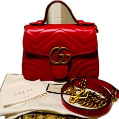 Red Gucci Shoulder Bag For Shopping, Gucci Red Shoulder Bag For Everyday Use, Red Gucci Shoulder Bag With Detachable Handle, Luxury Red Gucci Bag, Red Gucci Evening Bag, Gucci Red Evening Bag, Gucci Red Shoulder Bag With Gold-tone Hardware, Red Gucci Shoulder Bag With Gold-tone Hardware, Designer Red Bags With Gold-tone Hardware