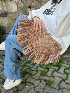 Trendy Brown Crochet Pouch Bag, Trendy Brown Summer Clutch, Trendy Brown Handheld Crochet Bag, Beige Bohemian Clutch For Daily Use, Bohemian Beige Clutch For Daily Use, Trendy Handheld Crochet Bag In Brown, Bohemian Brown Clutch For Summer, Bohemian Brown Summer Clutch, Brown Bohemian Pouch Straw Bag