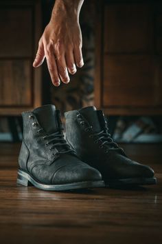 A Customer Favorite | The Black Matte Captain #HighQuality #GoodyearWelted #LeatherBoots #MensBoots #RuggedLeather #LaceupBoots #FallBoots #MensStyle #FallStyle Mens Black Combat Boots, Mens Black Lace Up Boots, Men's Black Lace Up Boots, Thursday Boots Captain, Thursday Boot Co, Mens Military Boots, Thursday Boot Company, Thursday Boots, Rugged Leather