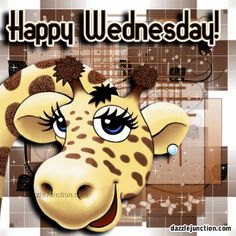 a giraffe with the words happy wednesday written on it's face and eyes