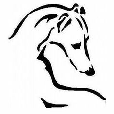 a black and white drawing of a dog's head with its tail curled up