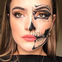 Crazy Halloween Makeup, Half Skull Makeup, Halloween Skeleton Makeup, Holloween Makeup, Cute Halloween Makeup, Skeleton Makeup