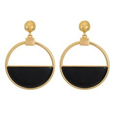 Add these half circle earrings to any outfit in your wardrobe for an edgy, on-trend look that everyone will want. The gold tone earrings feature a black resin half circle accent, perfect for daytime or a night out. Size: one size.  Gender: female.  Age Group: adult. Modern Black Round Hoop Earrings, Chic Black Round Earrings, Modern Black Hoop Earrings, Chic Black Metal Earrings, Chic Black Hoop Jewelry, Modern Black Hoop Earrings For Party, Chic Black Earrings With Black Enamel, Chic Black Hoop Earrings, Black Earrings Dangle