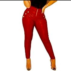 Brand New! Never Worn! Smoke/Pet Free Home. Red Leggings, Red High, Fire Engine, Faux Leather Leggings, Leather Leggings, Colorful Leggings, Lady In Red, Pant Jumpsuit, Pants For Women