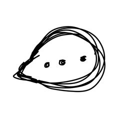 a black and white drawing of a slice of pizza with eyes drawn on it's side