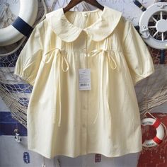 High-quality hand-pleated tie bow French doll collar loose blouses · Harajuku fashion · Online Store Powered by Storenvy Cute Shirts Aesthetic, Baby Doll Outfits, French Tops, Baby Doll Tops, Short Sleeve Blouses, Korean Top, Doll Blouse, Baby Doll Top, Collar Fashion