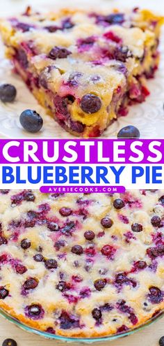 Crustless Blueberry Pie, pie recipes, dessert ideas Crustless Blueberry Pie Recipe, Blueberry Pie Cake, Crustless Blueberry Pie, Dessert For Large Group, Frozen Blueberry Pie, Crustless Pie, Fresh Blueberry Recipes, Easy Blueberry Pie, Blueberry Pie Recipe