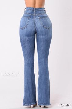 Lasaky - Premium Navy Blue High Waist Denim Jeans with Solid Buttons and Regular Fit Denim Blue High-waist Bottoms With Snap Buttons, Blue Stretch High-waisted Flare Jeans, High-waisted Denim Blue Jeggings With Pockets, Stretch High-rise Flare Jeans With Button Closure, Uzun Boy, High Waist Non-stretch Denim Jeggings, High Waist Denim, High Waisted Denim, Denim Jeans