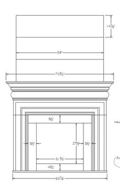 an architectural drawing of a fireplace with measurements for the top and bottom part of it