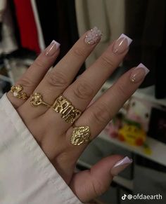 Girly Acrylic Nails, Short Square Acrylic Nails, Short Acrylic, Unique Acrylic Nails, Manicure Ideas, Ideas Nails, Bling Acrylic Nails, Acrylic Nails Coffin Short, Gem Nails