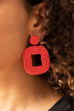 Beaded Bella - Red Seed Bead Earrings - Paparazzi Paparazzi Jewelry Images, Paparazzi Accessories Jewelry, Rounded Square, Paparazzi Accessories, Red Earrings, Chic Jewelry, Seed Bead Earrings, Red Bead, Square Frame