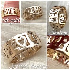 This Is A Rare James Avery Retired 14k Yellow Gold Band Ring. It Features The Words; Faith, Hope, Love And Includes A Heart, Anchor And Cross As Well. It Was Worn 2-4 Times And Still Looks Brand New! Might Have Scratches But I Don’t See Any. See The Pictures, You’ll Understand How Beautiful It Is! It Is Between A 3 And 3.5 So It’s Perfect For Small Fingers Or Worn As A Midi Ring Or Even On A Necklace!!! Great Gift For The Collector! 14k Stamped Jewelry For Anniversary On Valentine's Day, Stamped 14k Jewelry For Valentine's Day Anniversary, 14k Stamped Rings For Anniversary On Valentine's Day, 14k Gold Engraved Wedding Ring For Valentine's Day, Valentine's Day Engraved Wedding Ring In 14k Gold, Heirloom Jewelry With Hallmarks For Valentine's Day, Yellow Gold Rings For Anniversary On Valentine's Day, Yellow Gold Rings For Valentine's Day Anniversary, 14k Gold Ring For Anniversary Gift