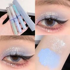 Blue Douyin Makeup, Txt Outfit, Edc Makeup, Makeup Wholesale, Korean Eye, Make Up Designs, Eyeshadow Glitter, Douyin Makeup, Wholesale Makeup