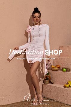 Ariadne Long Sleeve Embellished Mini Dress In Pink Embellished Mini Dress, Dream Destinations, Date Night Outfit, Party Dress, Ootd, Long Sleeve Dress, Long Sleeves, Mini Dress, Long Sleeve