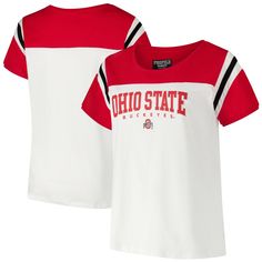 Embrace the thrill of victory with this Ohio State Buckeyes Winning Gear T-Shirt from Fanatics. Made from 100% cotton, this tee provides ultimate comfort for all-day wear. The rib-knit collar and cuffs supply a touch of classic style while the yoke and bottom sleeve add a pop of contrasting color. White Varsity Jersey T-shirt, White Jersey T-shirt For College, Collegiate Cotton T-shirt For Sports Events, Moisture-wicking Crew Neck Top For Game Day, White Moisture-wicking T-shirt For College, Varsity Moisture-wicking T-shirt For College, White Jersey Fan Apparel Tops, White Moisture-wicking Top For Sports Fans, Varsity Team Logo Jersey T-shirt