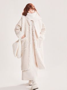 The price is for a coat only, others are not included. Garment Size SizeSMLFull Length98.5100101.5Hem Circumference118122126Bust108112116Sleeve Length545556 Korean Ootd, Long Winter Coats, White Snow, White Fur, Long Winter, Warm Outfits, Cardigan Coat, Womens Fall, Wool Coat