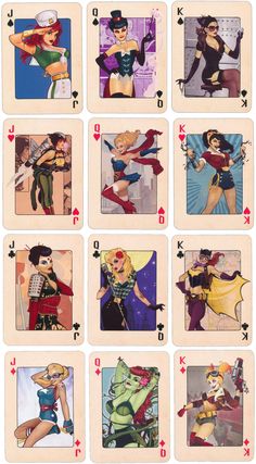 an image of playing cards with cartoon characters on them, all in different colors and sizes