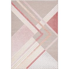 a rug with pink, beige and white stripes