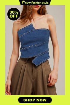 Sexy Casual Solid Patchwork Backless Strapless Tops Trendy Non-stretch Crop Top For Party, Chic Bandage Tube Top For Summer, Trendy Spring Tube Top For Club, Spring Club Tube Top Trendy Style, Chic Bandage Tube Top For Spring, Spring Bandage Bandeau Crop Top, Spring Bandeau Bandage Crop Top, Strapless Tops, Tops Online