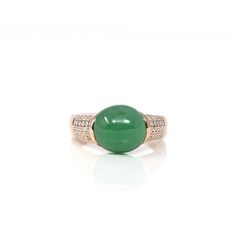 * ORIGINAL DESIGN --- Inspired by the natural beauty of genuine Burmese Imperial Green Jadeite, the rich, beautiful apple green color is found on no other stone. This one of a kind engagement ring combines the natural beauty of the extremely rare gem with everyday luxury. Exquisite designs add details to admire and uniqueness to your everyday memento. This ring features a round cabochon Jadeite. Color is photographed exactly to the actual stone, it's free of any inclusions that are visible to th Jade Engagement Ring, Apple Green Color, Green Oval, Everyday Luxury, Jade Ring, Rare Gems, Jade Jewelry, Everyday Luxuries, Apple Green