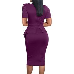 Purple Bow Knot Ruffle Hem Bodycon Pencil Dress Purple Fitted Short Sleeve Bodycon Dress, Purple Fitted Bodycon Dress With Short Sleeves, Ruffled Fitted Bodycon Dress With Short Sleeves, Ruffled Sheath Bodycon Dress For Work, Sheath Bodycon Dress With Ruffles For Work, Office Party Dress, Casual Dresses Plus Size, Cute Outfits With Jeans, Purple Bow